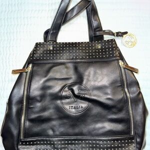 V Italia Black Studded Shoulder Bag